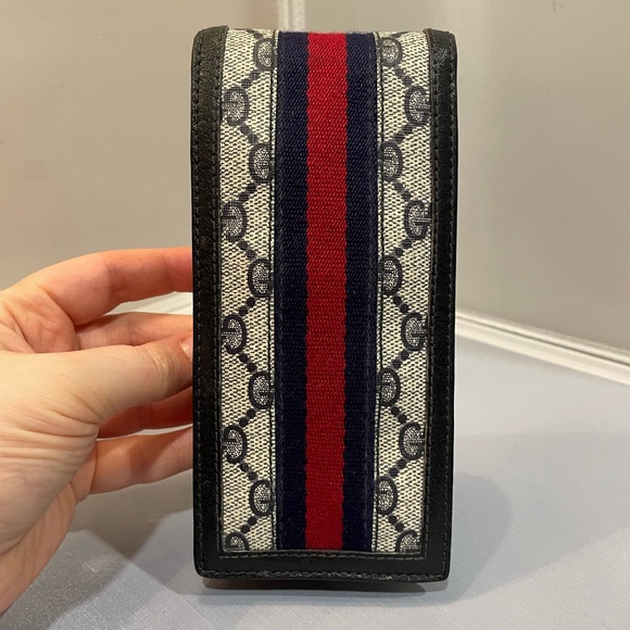 Used Gucci VTG Sherry Lined Stripe Blue Cigarette Pouch Logo Leather Case Auth! - Picture 6 of 16